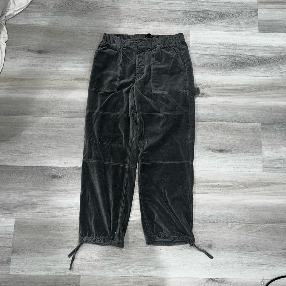 grey velvet pants